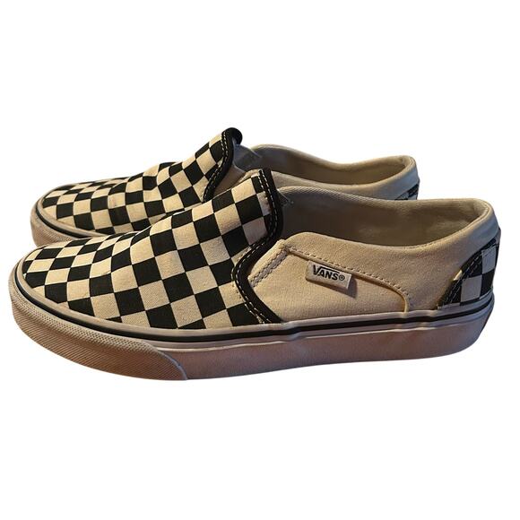 VANS women’s slip on sneakers cream/black  checkered skater size 7 - Picture 1 of 3